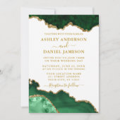 Waterverf Groen Wit Goud Marmeren Foto Bruiloft Kaart (Voorkant)