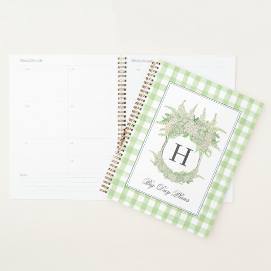 Waterverf Groen & Wit Hydrangea Crest Gingham Planner (Display)