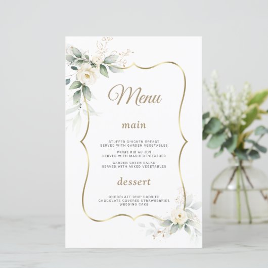 Waterverf groen witte bloemen gouden bruiloft (Staand voorkant)