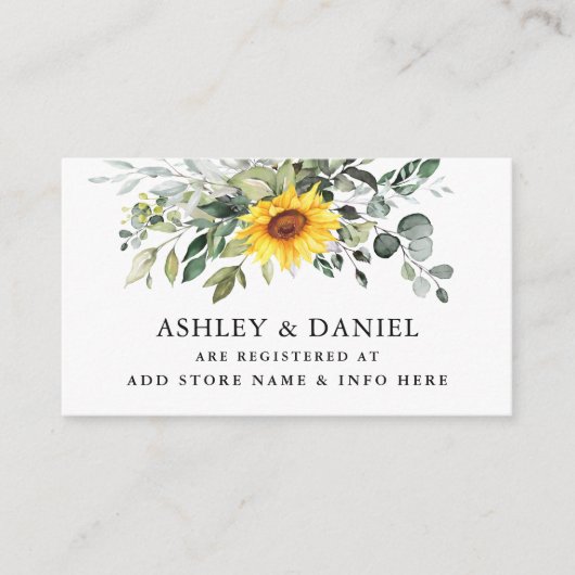 Waterverf groen zonnebloem bruiloft register informatiekaartje (Voorkant)