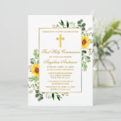 Waterverf Groen Zonnebloemen Eerste Communie Kaart (Staand voorkant)