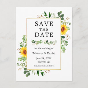 Waterverf groen Zonnebloemen Save the Date Briefkaart