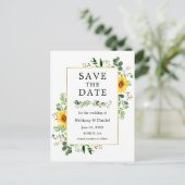 Waterverf groen Zonnebloemen Save the Date Briefkaart (Staand voorkant)