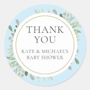 Waterverf groenblauw baby jongens douche bedankt ronde sticker