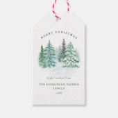 Waterverf groenblijvend bos Vrolijk Kerstfeest Cadeaulabel (Voorkant)