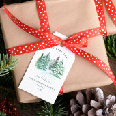 Waterverf groenblijvend bos Vrolijk Kerstfeest Cadeaulabel