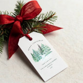 Waterverf groenblijvend bos Vrolijk Kerstfeest Cadeaulabel