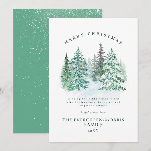 Waterverf groenblijvende bos Vrolijk kerstfeest Feestdagenkaart (Voorkant / Achterkant)