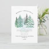 Waterverf groenblijvende bos Vrolijk kerstfeest Feestdagenkaart (Staand voorkant)