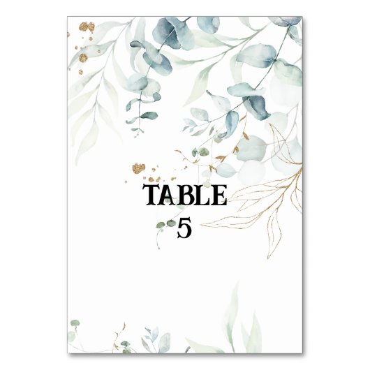 Waterverf groenblijvende eucalyptus tafelkaart kaart (Voorkant)