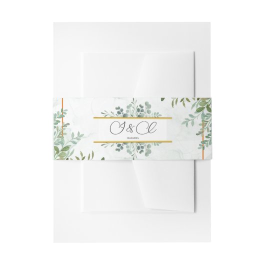 Waterverf groenblijvende gebladerte bladeren bruil uitnodigingen wikkel (Voorkant Voorbeeld)