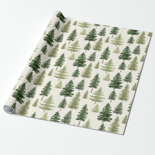 Waterverf groenblijvende pijnbomen voor kerst cadeaupapier (Uitgerold)