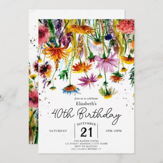 Waterverf GroenBloemen 40e geboortedag Kaart (Voorkant / Achterkant)