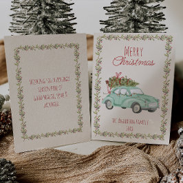 Waterverf Groene Auto Kerst Niet-Foto Feestdagenkaart