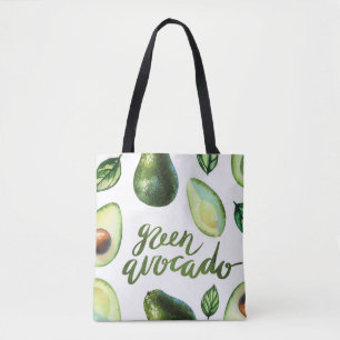 Waterverf groene avocado moderne kalligrafie tote bag