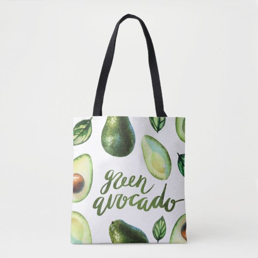 Waterverf groene avocado moderne kalligrafie tote bag (Voorkant)