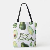 Waterverf groene avocado moderne kalligrafie tote bag (Achterkant)