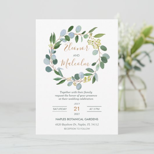 Waterverf groene baard, eucalyptus Wedding Kaart (Staand voorkant)