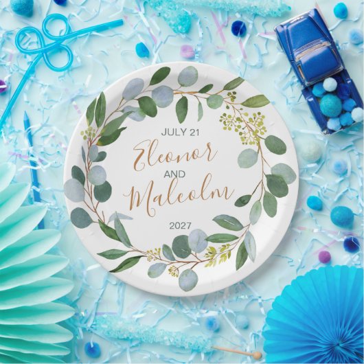 Waterverf groene baard, eucalyptus Wedding Papieren Bordje (Feest)