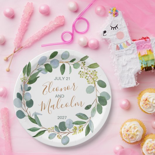 Waterverf groene baard, eucalyptus Wedding Papieren Bordje (Feest)