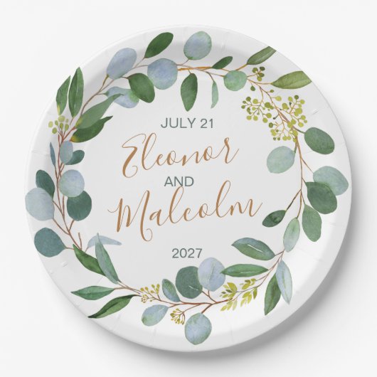 Waterverf groene baard, eucalyptus Wedding Papieren Bordje (Voorkant)