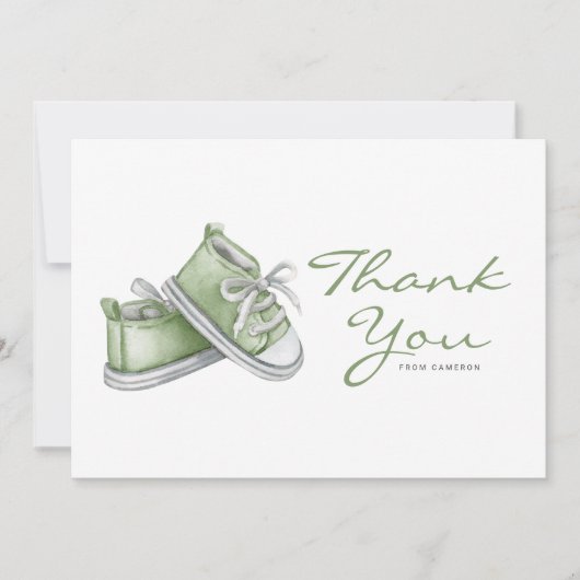 Waterverf Groene Baby Booties Baby shower Bedankkaart (Voorkant)