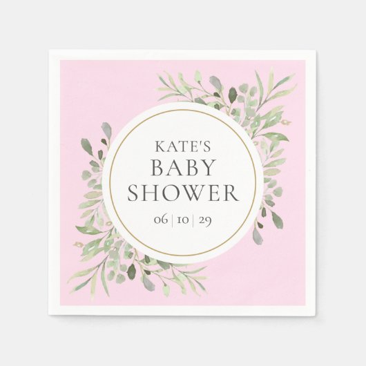 Waterverf Groene Baby Meisje Roze Shower Servet (Voorkant)