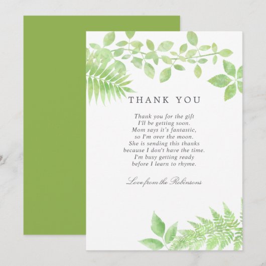 Waterverf Groene Baby Shower Bedankt (Voorkant / Achterkant)