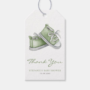 Waterverf groene babyschoenen babyshower bedankt cadeaulabel