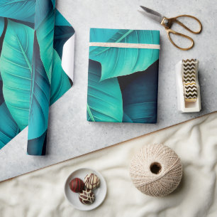 Waterverf Groene Banaan Bladpatroon Cadeaupapier