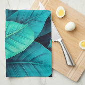 Waterverf Groene Banaan Bladpatroon Theedoek (Quarter Fold)