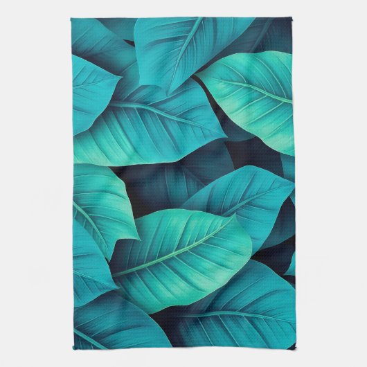 Waterverf Groene Banaan Bladpatroon Theedoek (Verticaal)