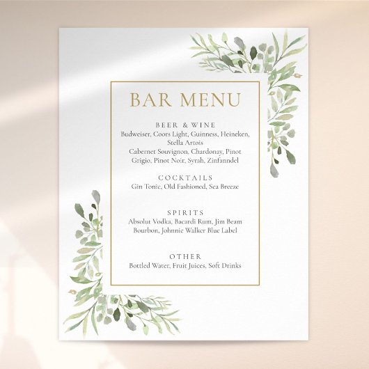 Waterverf Groene Bar Menu Bord Poster