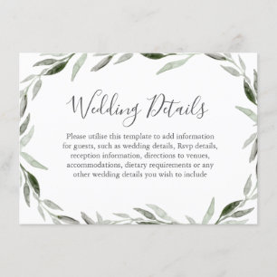 Waterverf Groene Blad Krans Trouwdetails Informatiekaartje