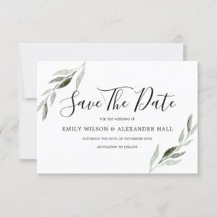 Waterverf Groene Blad Moderne Bruiloft Save The Date
