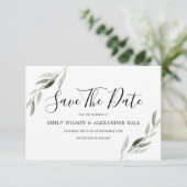 Waterverf Groene Blad Moderne Bruiloft Save The Date (Staand voorkant)