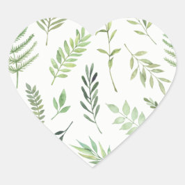 Waterverf groene blad trouw hartstempel hart sticker