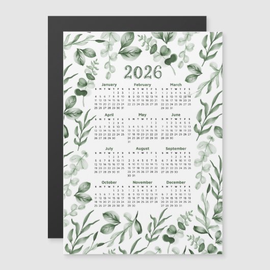 Waterverf Groene Bladeren 2026 Kalender (Voorkant / Achterkant)