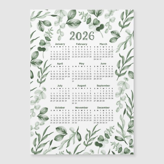 Waterverf Groene Bladeren 2026 Kalender (Voorkant)