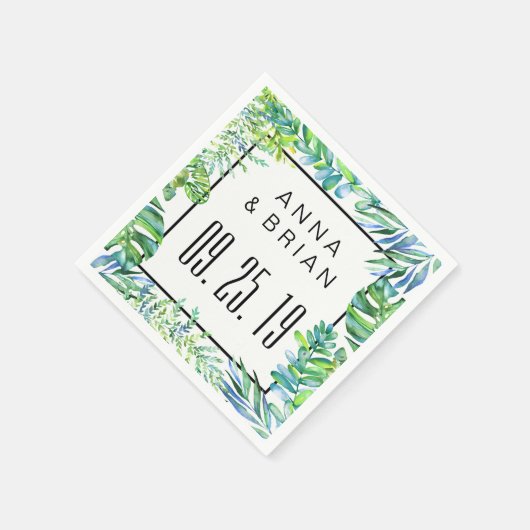 Waterverf Groene bladeren Aangepaste bruiloft of f Servet (Hoek)