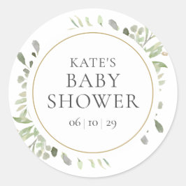 Waterverf Groene Bladeren Baby Shower Ronde Sticker