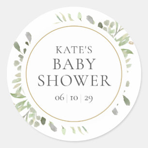 Waterverf Groene Bladeren Baby Shower Ronde Sticker