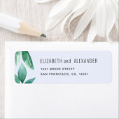 Waterverf groene bladeren. Blauw huwelijksadres Etiket (Insitu)