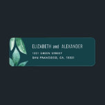 Waterverf groene bladeren. Blauwgroen huwelijksadr Etiket<br><div class="desc">Blauwgroen trouwadres met waterverf groene bladeren.</div>