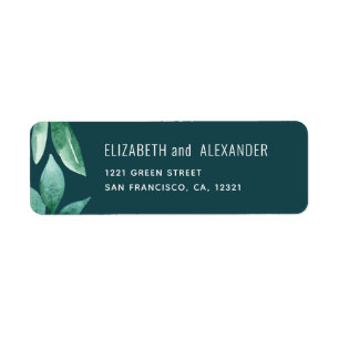 Waterverf groene bladeren. Blauwgroen huwelijksadr Etiket