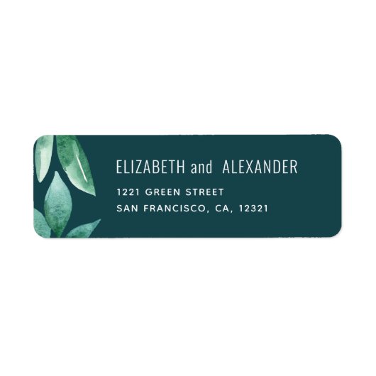 Waterverf groene bladeren. Blauwgroen huwelijksadr Etiket (Voorkant)