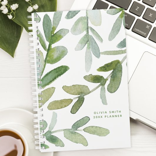 Waterverf Groene Bladeren Botanische Gepersonalise Planner