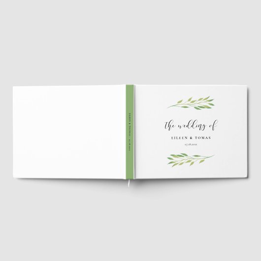 Waterverf groene bladeren bruiloft gastenboek (Volledig)