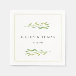 Waterverf groene bladeren bruiloft papier servet