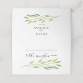 Waterverf groene bladeren bruiloft plaatskaartje (Buitenkant ongevouwen)
